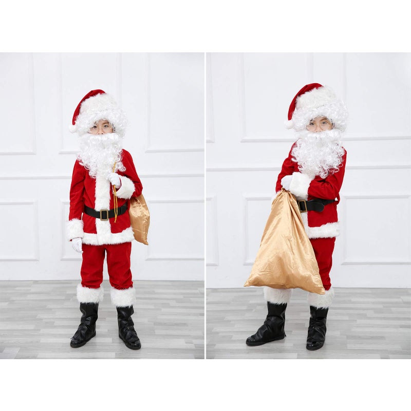ELFJOY Children's Santa Suit Kids Christmas Halloween Costume Cosplay Set of 11 Pcs (Small) - Image 3